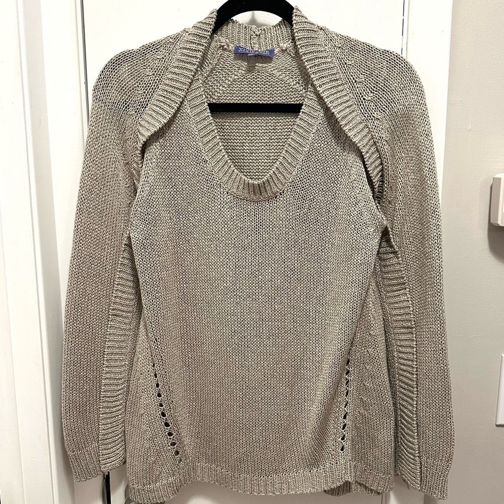 Vivienne Tam Cable Knit Sweater Women’s M Silver Gray Attached Shrug Open Pit